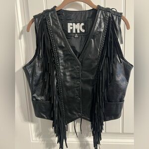 FMC Genuine Leather Western/Biker Vest w/Fringe, Braiding & Lace-up Details. M